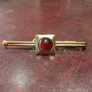 Vintage Gold Tone  Tie Clip with Red Stone or Glass